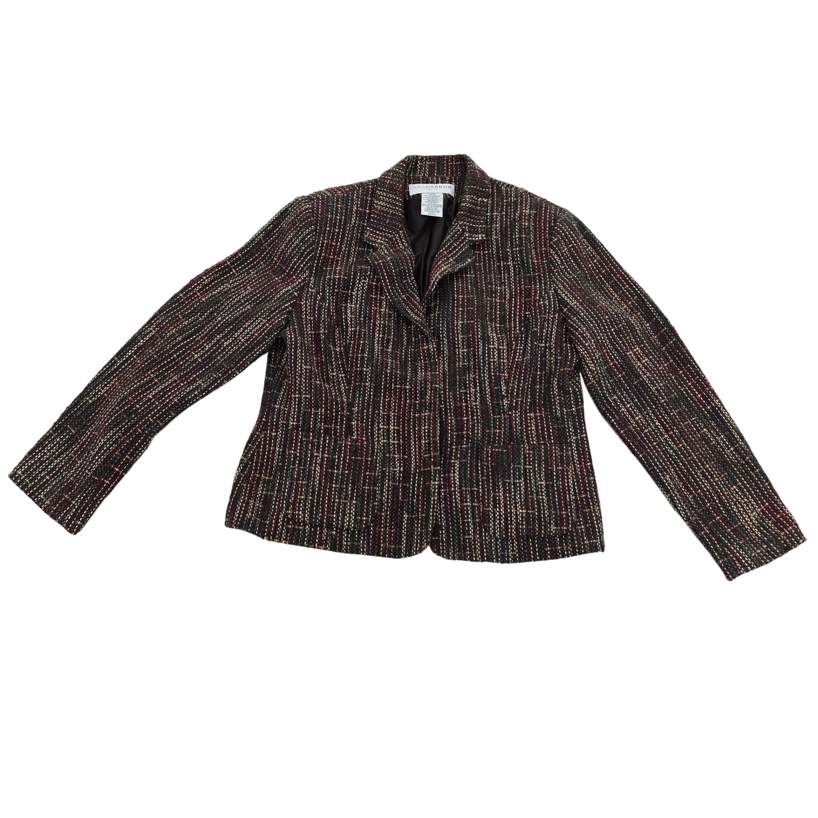 Sag Harbor Petite Brown Multi Tweed Textured Blazer Jacket Size 12p F52145